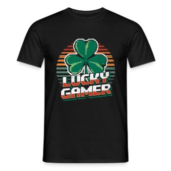 Lucky Gamer Retro Pixel Clover T-Shirt Design - Men's T-Shirt - black - Front - AI Model Male 178 light (178cm)