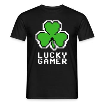 Lucky Gamer, Clover leaf, 8bit pixel art, arcade - Men's T-Shirt - black - Front - AI Model Male 178 light (178cm)