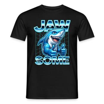 Jawsome Cartoon Shark Thumbs Up Retro Design - Men's T-Shirt - black - Front - AI Model Male 178 light (178cm)