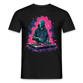 Alien Extraterrestrial DJ Music - Men's T-Shirt - black - Front - AI Model Male 178 light (178cm)