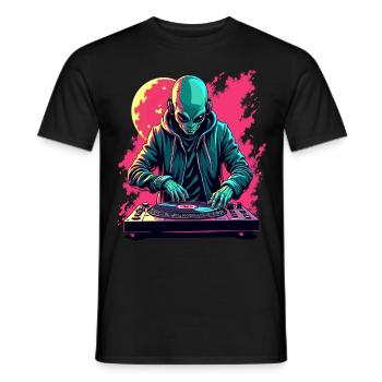 Alien Extraterrestrial DJ Music - Men's T-Shirt - black - Front - AI Model Male 178 light (178cm)