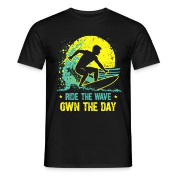 Surfer Ride the Wave – Own the Day Saying - Men's T-Shirt - black - Front - AI Model Male 178 light (178cm)
