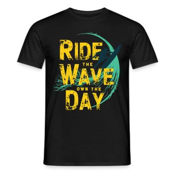 Surfer Ride the Wave – Own the Day Saying - Men's T-Shirt - black - Front - AI Model Male 178 light (178cm)