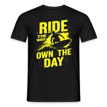 Surfer Ride the Wave – Own the Day Saying - Men's T-Shirt - black - Front - AI Model Male 178 light (178cm)