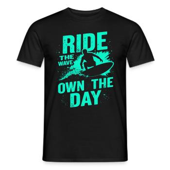Surfer Ride the Wave – Own the Day Saying - Men's T-Shirt - black - Front - AI Model Male 178 light (178cm)