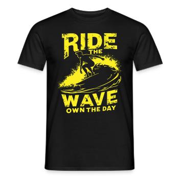 Surfer Ride the Wave – Own the Day Saying - Men's T-Shirt - black - Front - AI Model Male 178 light (178cm)