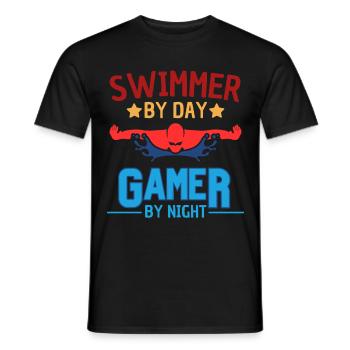 Schwimmer am Tag Gamer bei Nacht - Männer T-Shirt - Schwarz - Vorne - AI Model Male 178 light (178cm)