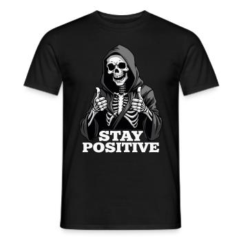 Stay Positive – Lustiger Sensenmann - Männer T-Shirt - Schwarz - Vorne - AI Model Male 178 light (178cm)