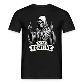 Stay Positive – Lustiger Sensenmann - Männer T-Shirt - Schwarz - Vorne - AI Model Male 178 light (178cm)