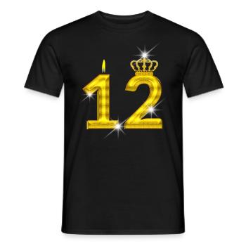 12 birthday - Crown - candle - gold - Men's T-Shirt - black - Front - AI Model Male 178 light (178cm)