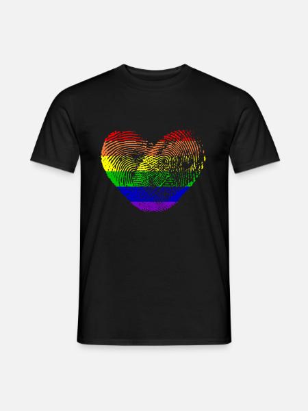 Gay - heart - fingerprint - Men's T-Shirt - black