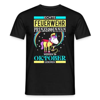 October - fire princess - birthday - Unicorn - DE - Men's T-Shirt - black - Front - AI Model Male 178 light (178cm)