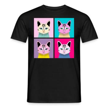 Pop Art Cat - Meow - Men's T-Shirt - black - Front - AI Model Male 178 light (178cm)