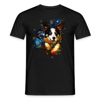 gxp border collie jumps in the water watercolor - Men's T-Shirt - black - Front - AI Model Male 178 light (178cm)