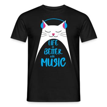 Life is better with music - cat - Men's T-Shirt - black - Front - AI Model Male 178 light (178cm)