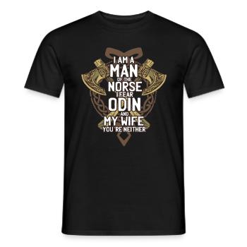 Wikinger Wikingermarkt Odin Spruch Ehefrau Angst - Männer T-Shirt - Schwarz - Vorne - AI Model Male 178 light (178cm)