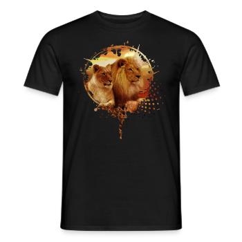 Lion Family Lioness Portrait Paint Design - Men's T-Shirt - black - Front - AI Model Male 178 light (178cm)