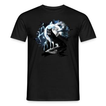 Le loup est assis en train de hurler à la pleine lune la nuit - T-shirt homme - noir - Devant - AI Model Male 178 light (178cm)
