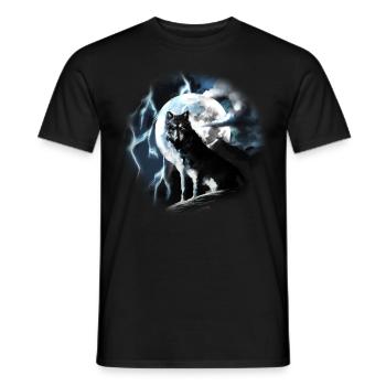 Wolf sitzt heulend im Vollmond bei Nacht - Männer T-Shirt - Schwarz - Vorne - AI Model Male 178 light (178cm)