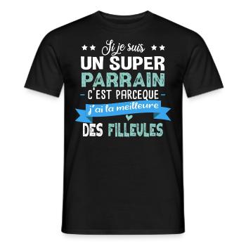 Parrain Filleul Cadeau Baptême Fille Famille - T-shirt homme - noir - Devant - AI Model Male 178 light (178cm)