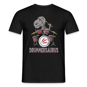 Dinosaure Drummersaurus Drums Bâtons batterie - T-shirt homme - noir - Devant - AI Model Male 178 light (178cm)