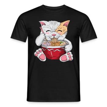 Japanese kawaii cat with noodles cat owner - Men's T-Shirt - black - Front - AI Model Male 178 light (178cm)