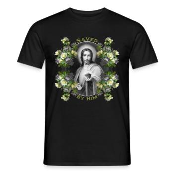 Jesus Christ with vintage roses - Men's T-Shirt - black - Front - AI Model Male 178 light (178cm)