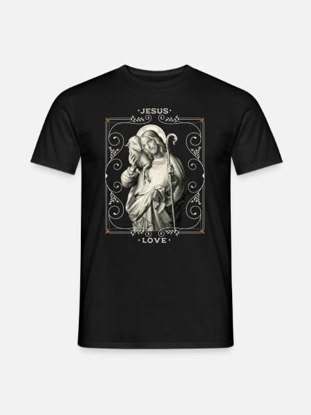 Jesus-mit-Schäfchen, Hirte, Jesus Christus - Männer T-Shirt - Schwarz