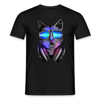 Cat Lover Techno Cat Electro Music DJ Cat - Men's T-Shirt - black - Front - AI Model Male 178 light (178cm)
