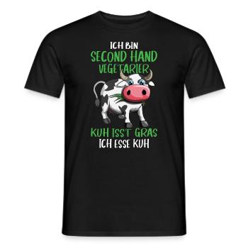 Ich bin second Hand Vegetarier Kuh Design Spruch - Männer T-Shirt - Schwarz - Vorne - AI Model Male 178 light (178cm)