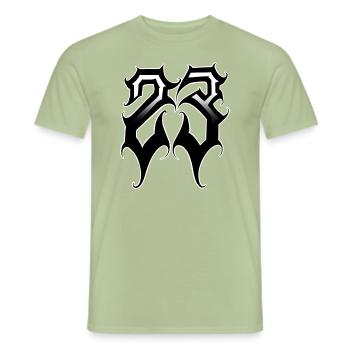 Numéro 23 calligraphie gothique - T-shirt homme - vert sauge - Devant - AI Model Male 178 light (178cm)