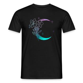 Lune avec fleurs dotwork tattoo - T-shirt homme - noir - Devant - AI Model Male 178 light (178cm)