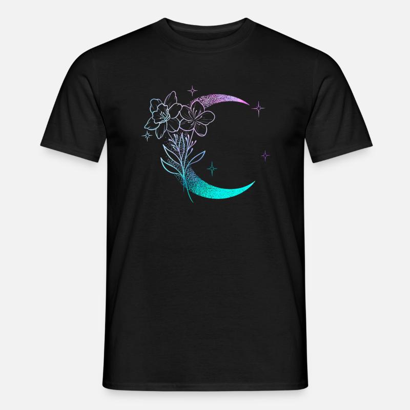 Moon with dotwork tattoo flowers - Men's T-shirt - black