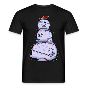 Chonky Seal Bonhomme de neige Lumières de Noël Pixel Art - T-shirt homme - noir - Devant - AI Model Male 178 light (178cm)