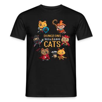 RPG Fans Dungeons and Cats ROLE-playing Cat - Men's T-Shirt - black - Front - AI Model Male 178 light (178cm)