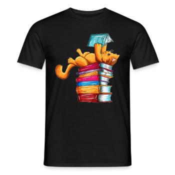 Cats Books Newspaper Reader Reader Outfit - Men's T-Shirt - black - Front - AI Model Male 178 light (178cm)