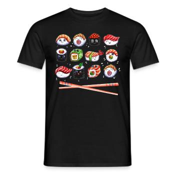 Japanische Sushi Kawaii Aisa Küche Reis Fisch - Männer T-Shirt - Schwarz - Vorne - AI Model Male 178 light (178cm)