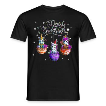 Merry Christmas Unicorn Christmas Ball Motif - Men's T-Shirt - black - Front - AI Model Male 178 light (178cm)