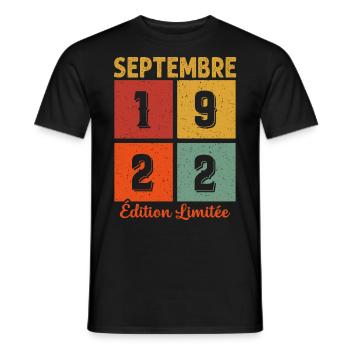 Septembre 1922 Édition limitée Cadeau Anniversaire - T-shirt homme - noir - Devant - AI Model Male 178 light (178cm)