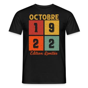 Octobre 1922 Édition limitée Cadeau Anniversaire - T-shirt homme - noir - Devant - AI Model Male 178 light (178cm)