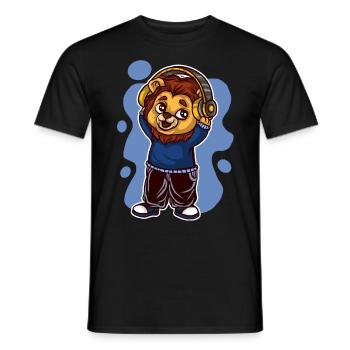 Lion Tshirt Kids Earphone Music - Men's T-Shirt - black - Front - AI Model Male 178 light (178cm)