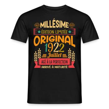 Millésime Né(e) Juillet 1922 Cadeau Anniversaire - T-shirt homme - noir - Devant - AI Model Male 178 light (178cm)