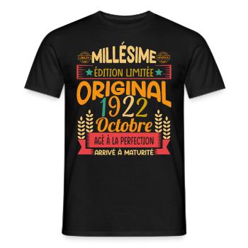 Millésime Né(e) Octobre 1922 Cadeau Anniversaire - T-shirt homme - noir - Devant - AI Model Male 178 light (178cm)