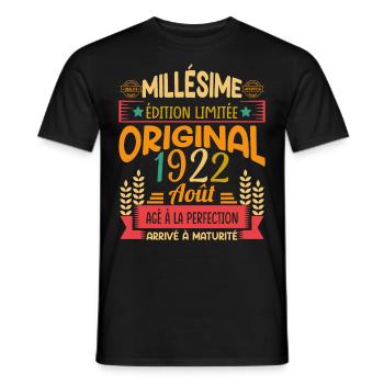 Millésime Né(e) Août 1922 Cadeau Anniversaire - T-shirt homme - noir - Devant - AI Model Male 178 light (178cm)