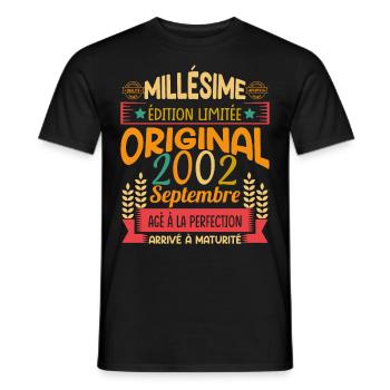Millésime Né(e) Septembre 2002 Cadeau Anniversaire - T-shirt homme - noir - Devant - AI Model Male 178 light (178cm)