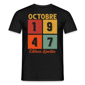 Vintage Cadeau D'anniversaire En Octobre 1947 - T-shirt homme - noir - Devant - AI Model Male 178 light (178cm)