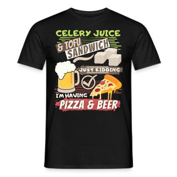 Celery juice, tofu, pizza beer funny saying - Men's T-Shirt - black - Front - AI Model Male 178 light (178cm)