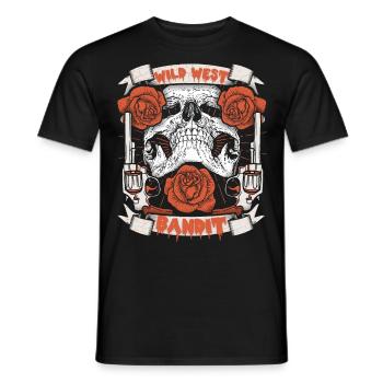 Far West, Crâne, Skull Revolver, Sort - T-shirt homme - noir - Devant - AI Model Male 178 light (178cm)