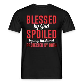 Blessed by God Spoiled by My Husband Protected By - Men's T-Shirt - black - Front - AI Model Male 178 light (178cm)