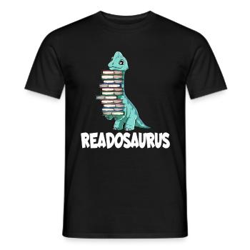Readosaurus Dinosaurier Bücher Dino Lesen Langhals - Männer T-Shirt - Schwarz - Vorne - AI Model Male 178 light (178cm)